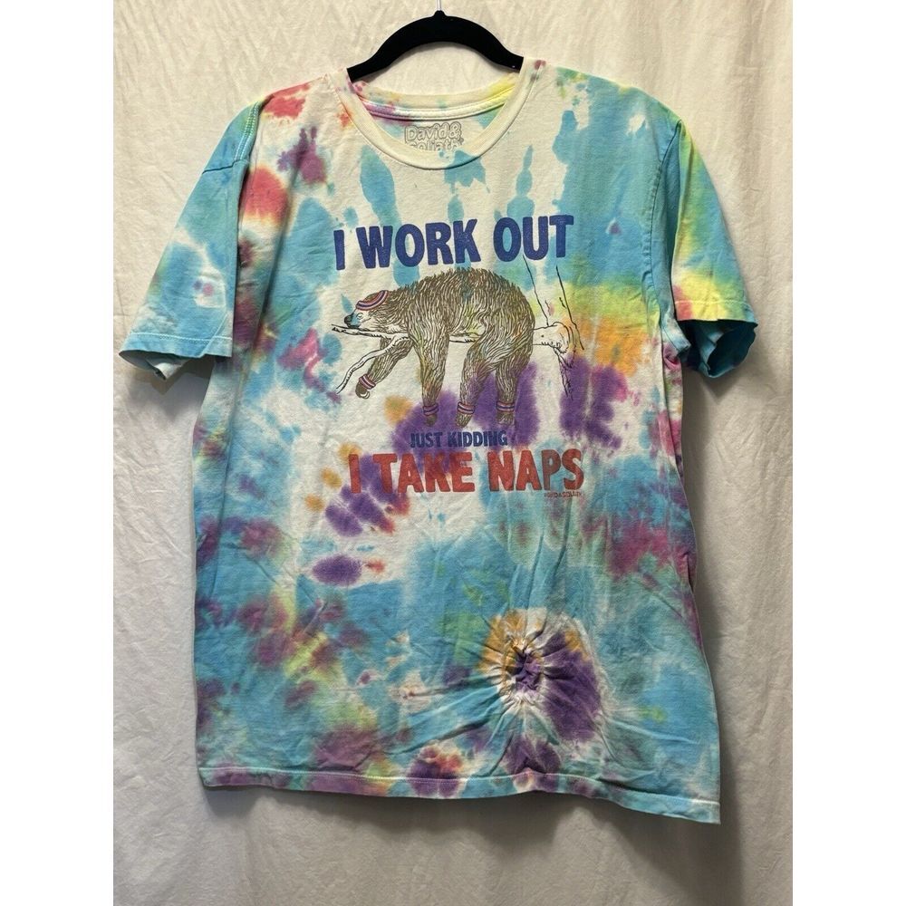 Rainforest Cafe T-Shirt Tie dye‎ Sloth Napping Crew Neck Short Sleeve Large G8